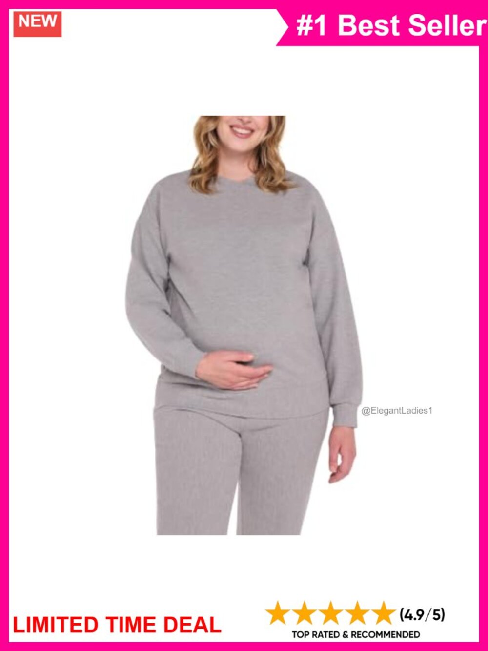 Maternity Crew Neck Side Zip Tunic Pregnancy Sweatshirt Pullover
